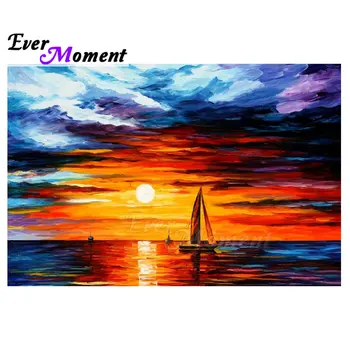 

Ever Moment Diamond Painting Scenery Boat Sea Cross Stitch Handmade 5D DIY Full Square Diamond Embroidery Mosaic Decor S2F2025