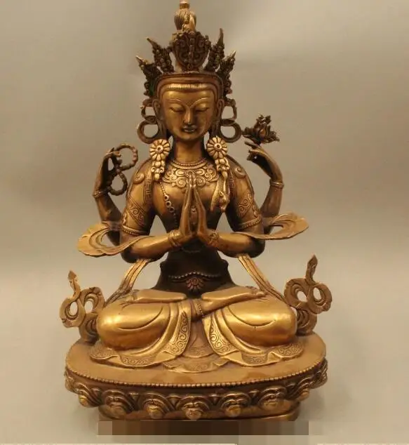 

S6091 18" Tibet Buddhism Bronze Seat 4 arms Chenrezig Buddha Avalokiteshvara Statue D0318