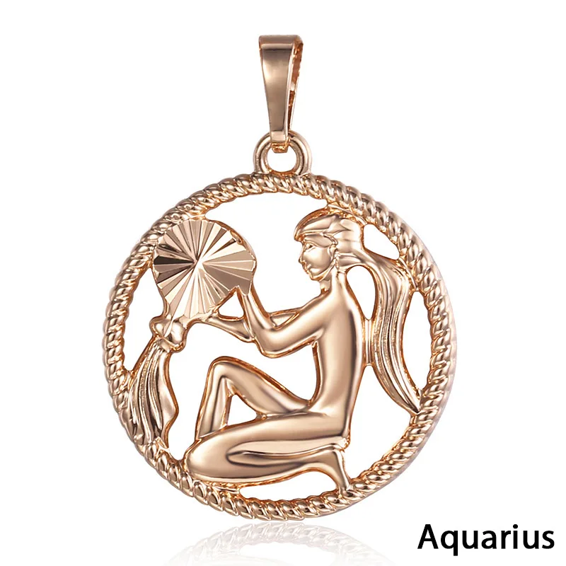 Знак зодиака 12 Созвездие Подвеска Ожерелье для женщин и мужчин 585 розовое золото женское s ожерелье Мужская s цепь подарок модное ювелирное изделие GPM21 - Окраска металла: GP275 Aquarius
