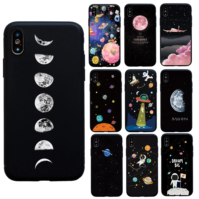 

New Planet Space Pink Moon Spaceman Case For iphone X XS Max XR Case For iphone 6S 6 7 8 Plus Cartoon Cover Star Funda Coque