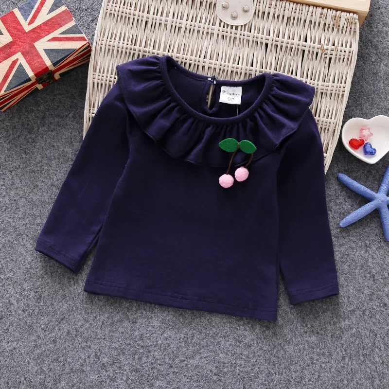 Новая Cherry для маленьких девочек, блузка с длинными рукавами для девочек, дизайнерские рубашка на девочку KT-1813