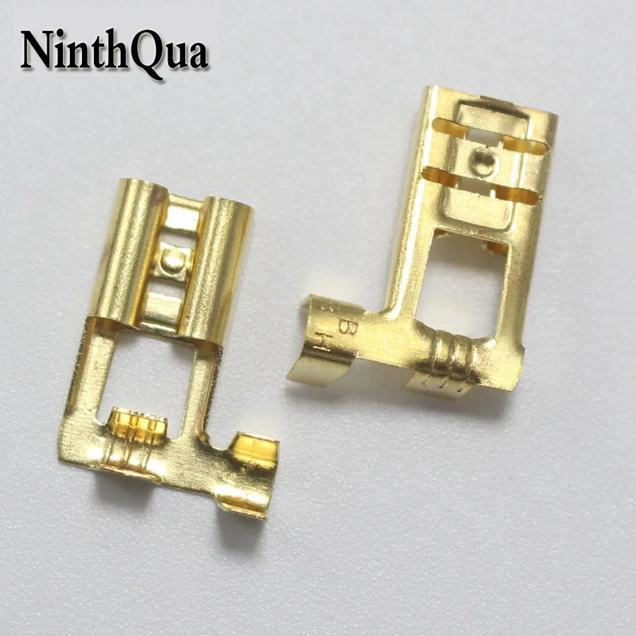 50pcs Copper 6.3 Crimp Terminal 6.3mm Flag Type Uninsulated Spring Connector Right Angle Female Cold Terminal