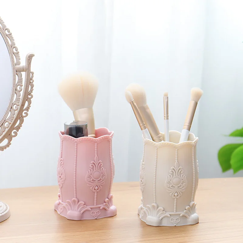 Flower Carved Cosmetic Storage Tube Desktop Pen Brush Lipstick Makeup Office Articles Organizer Box Sundries Container