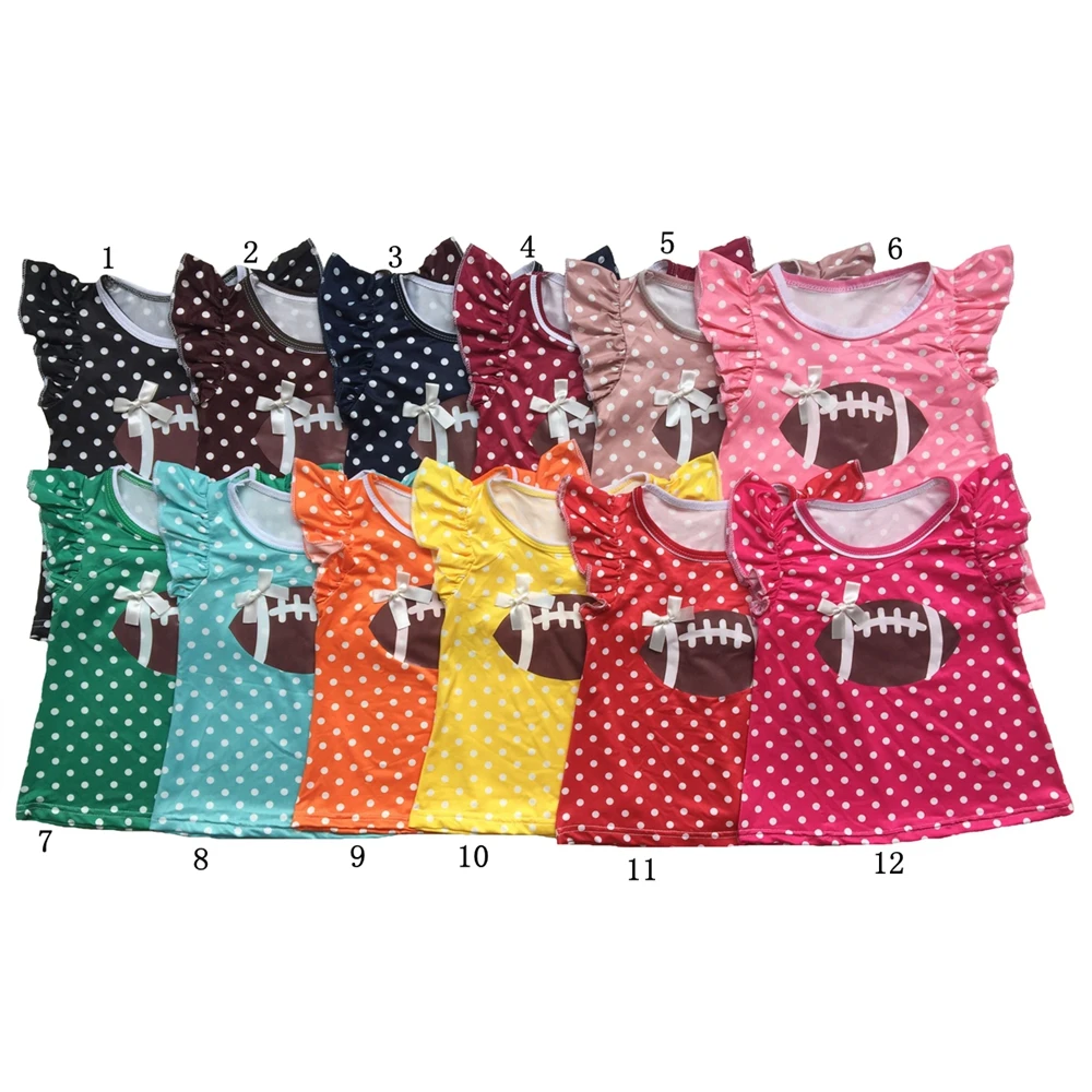 

Football vinyl heated Polka Dots flutter sleeve baby girls tops shirts 12colors