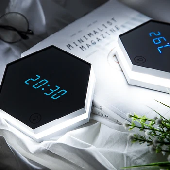 

Smart Digital Alarm Clock Creative Mirror LED Alarm Clock Night Light Wall Haning Clock With Temperature