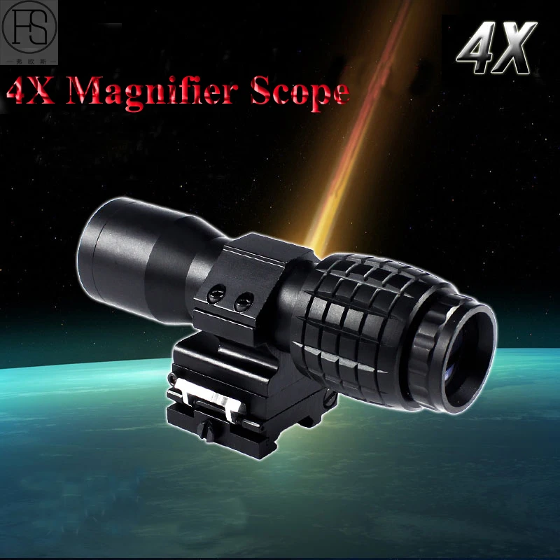 Tactical 4X Magnifier Scope Flip Up Mount Military Shooting Scope Fit