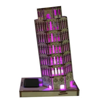 

1PCS Solar Noctilucous 3D Torre Di PISA Wooden Puzzle DIY Model solare toy