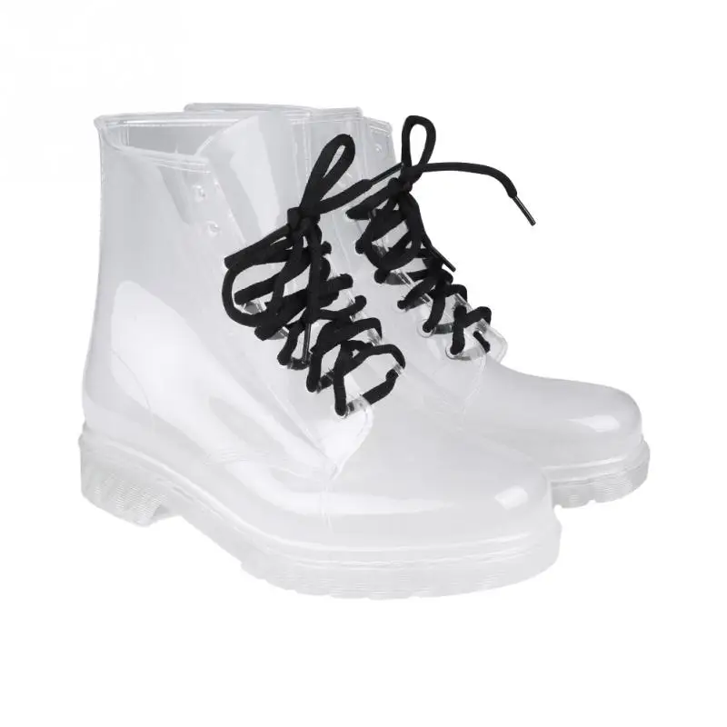 Botas de lluvia de goma transparente para mujer, botines planos con cordones,  calzado de moda para chicas|fashion rain boots|rain bootsrubber rain boots  - AliExpress