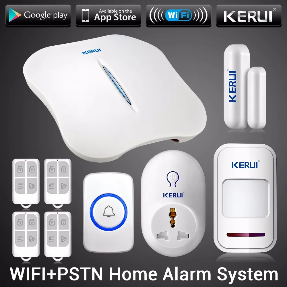 2016 KERUI W1 Home Alarm System Burglar Security PSTN Intelligent Alarm Android IOS APP Control Smart Scoket F51 Panic Button