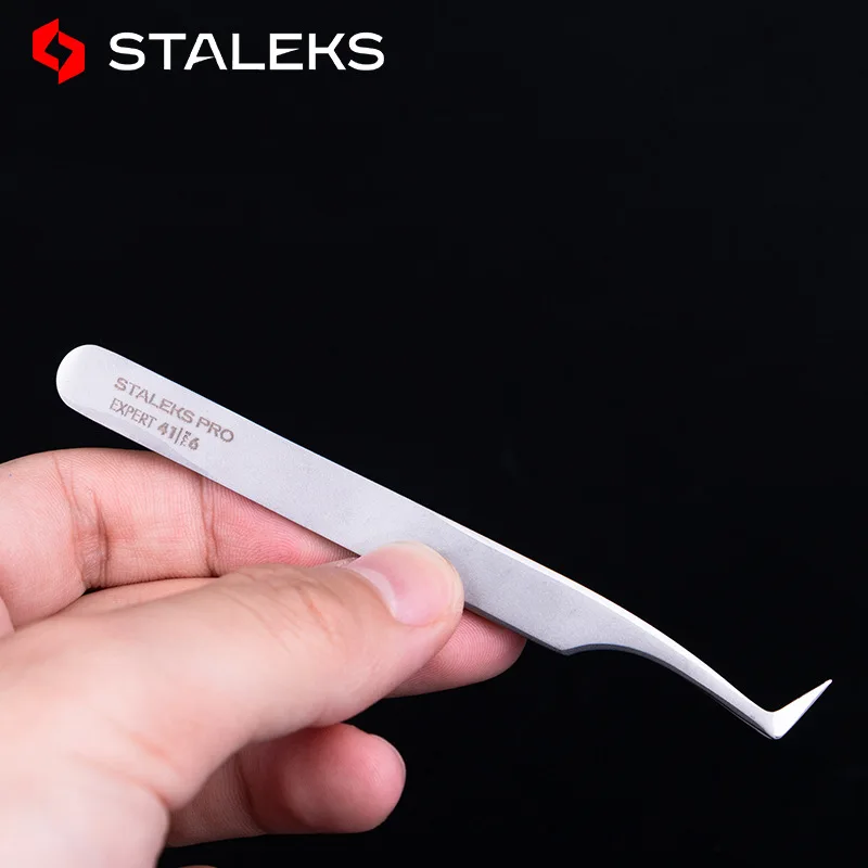 

STALEKS PRO 41-6 Tweezers High Precision Anti Static Mink Eyelash Grafting Flowering Essential Tweezers AISI 420 Steel