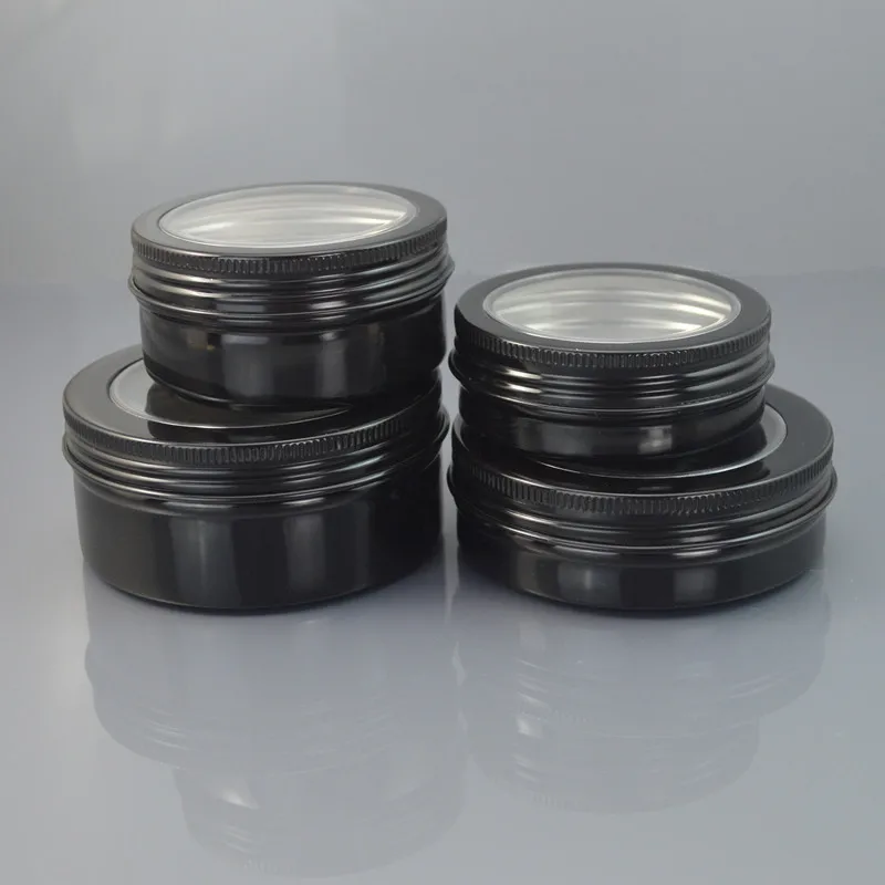 

10ps Empty,black 80g Aluminum Pot Jars,refillable jar Cosmetic Containers,With Lids,aluminum jar with window,empty cream jar