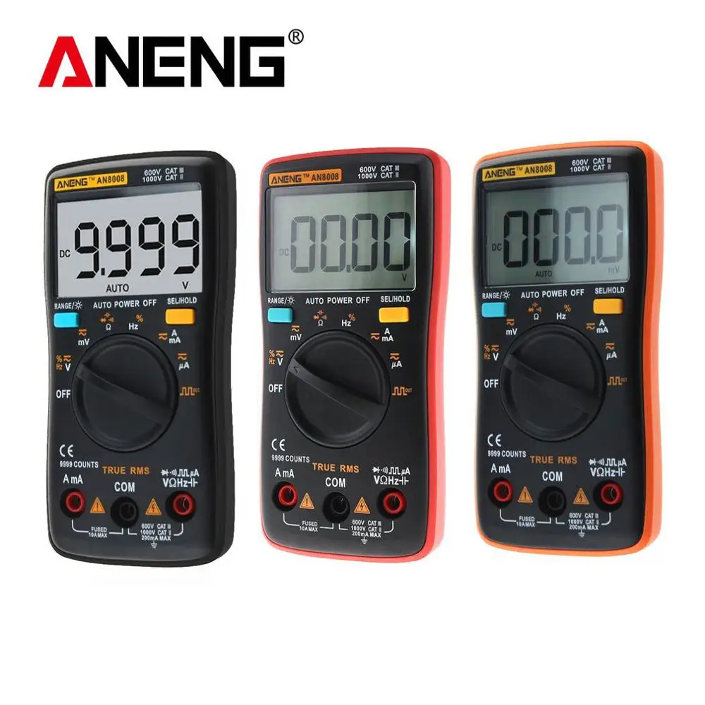 

AN8008 Digital Multimeter 9999 Counts True RMS AC/DC Volt Amp Ohm Diode Tester
