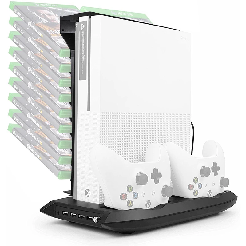 

Yoteen Vertical Stand Cooling Fan for XBox One S Controller Charging Stand with Game Storage Controller Charger Game Disk Holder
