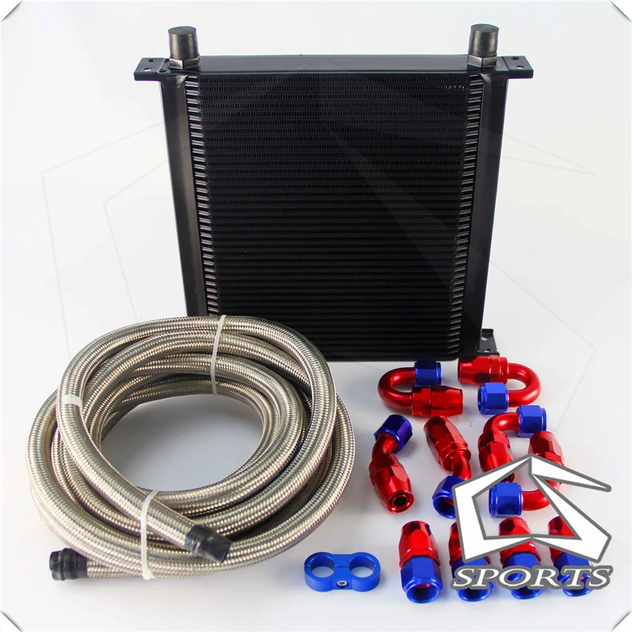 

40 Row AN10 Engine Oil Cooler Black+ 5M AN10 Oil Line w/ Hose Fittings Kit Silver