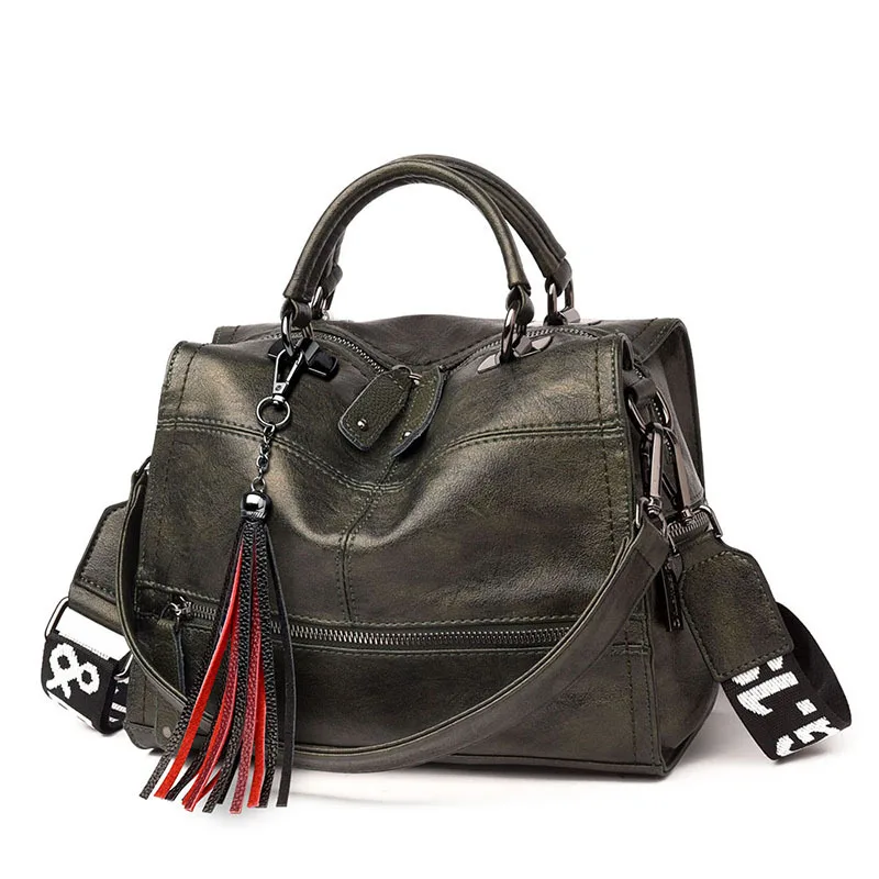 IMYOK новые мягкие кожаные сумки Дамская полиуретановая женская сумка дизайнерская Повседневная сумка через плечо Большая вместительная сумка с кисточками - Цвет: Green