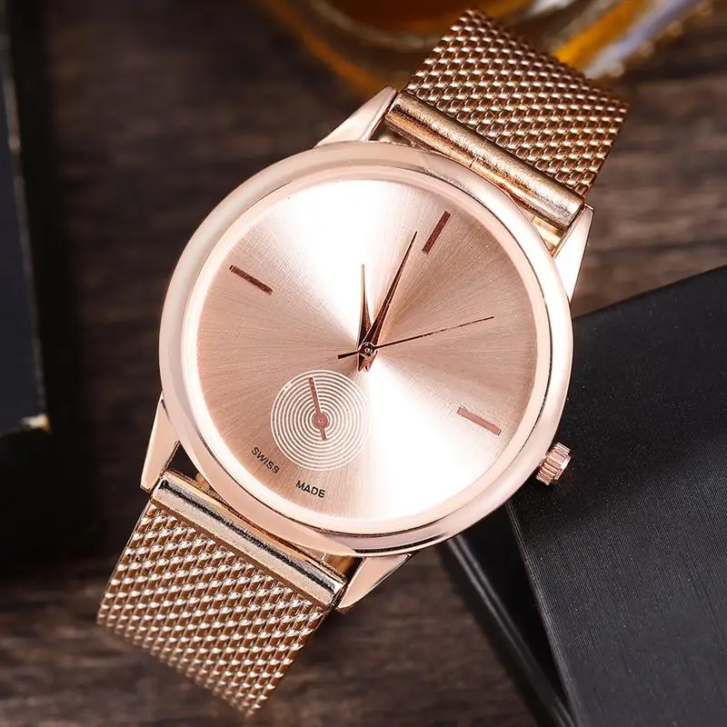 Relogio Feminino женские роскошные часы Розовый Золотой металлический сетчатый ремешок из нержавеющей стали аналоговые кварцевые наручные часы минималистичные женские часы