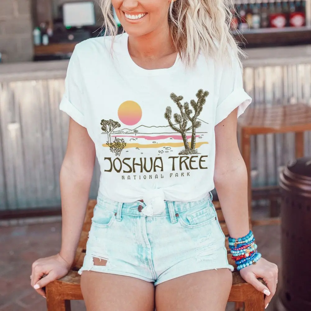 Новинка, винтажные женские футболки Joshua Tree, Графические летние футболки, топы California Harajuku, национальный парк, Юго-Западная пустыня, футболка для путешествий