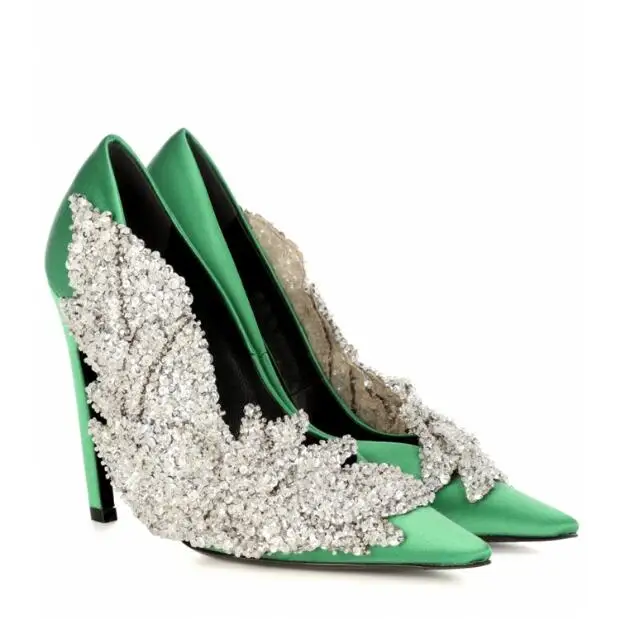Women-Pointed-Toe-Crystal-embellished-Green-Satin-Pumps-Party-Wedding-Women-Shoes-Street-Fashion-Runways-Slip (2)