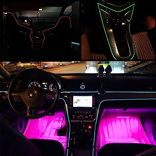 New Sound Active EL Neon Wire Strip Light RGB LED Car Interior Light Multicolor Bluetooth Phone Control Atmosphere Light 12V Kit