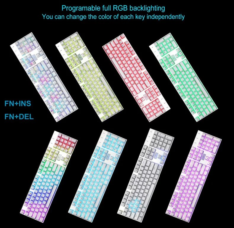 81/87/104 ключей механическая клавиатура красный Цвета: коричневый, черный, синий переключатель Проводная игровая клавиатура светодиодный RGB подсветкой Anti-Ghosting для PC Gamer