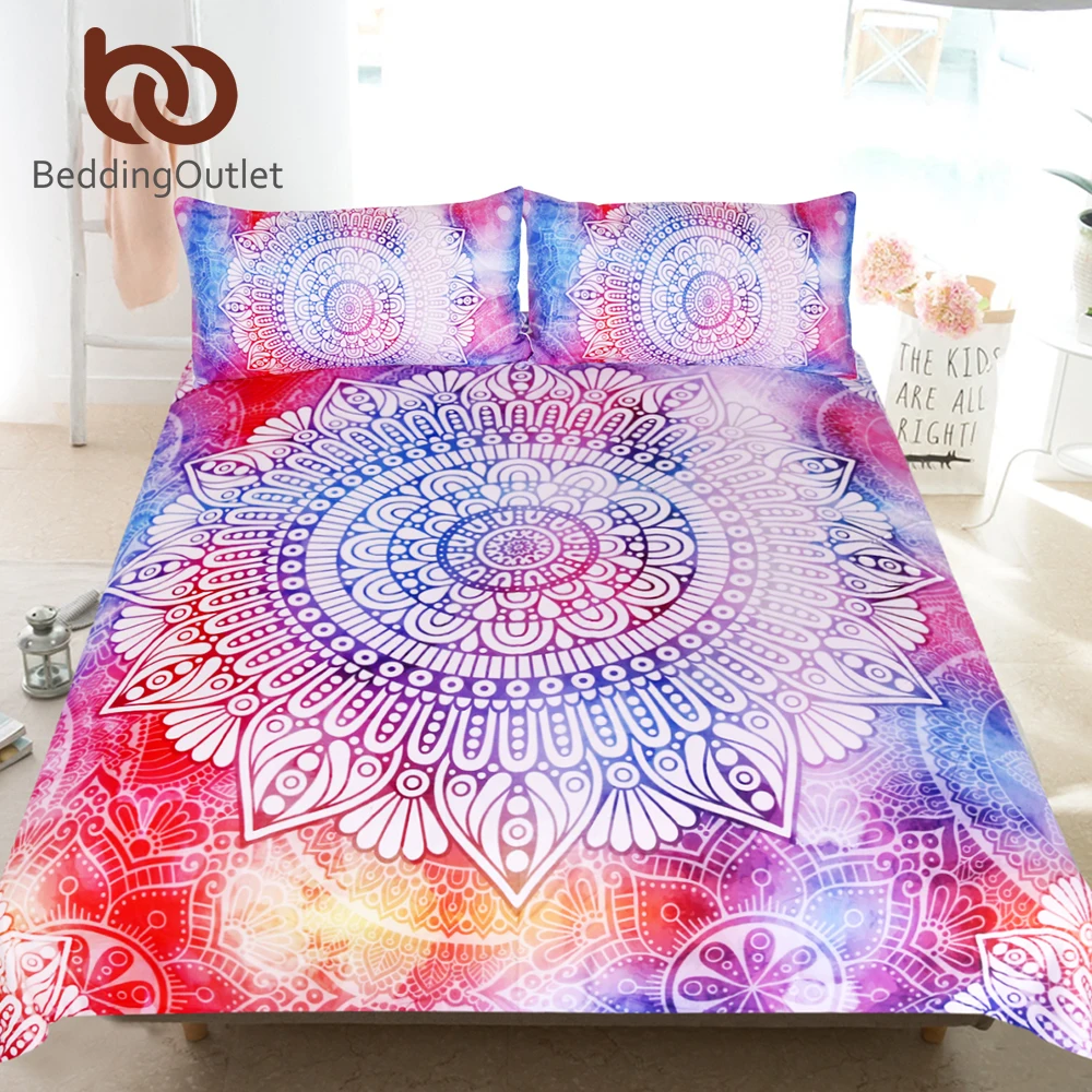 

BeddingOutlet Mandala Flower Bedding Set Bohemian Girly Duvet Cover Set Colorful Home Textiles 3-Piece Floral Blue Bedclothes