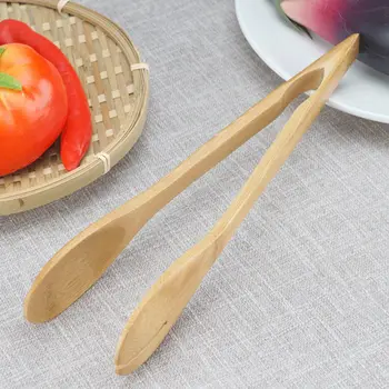 

Useful New Shiny Bamboo Cooking Kitchen Tongs Food Tool Salad Bacon Steak Bread Cake Wooden Clip Home Kitchen Tools