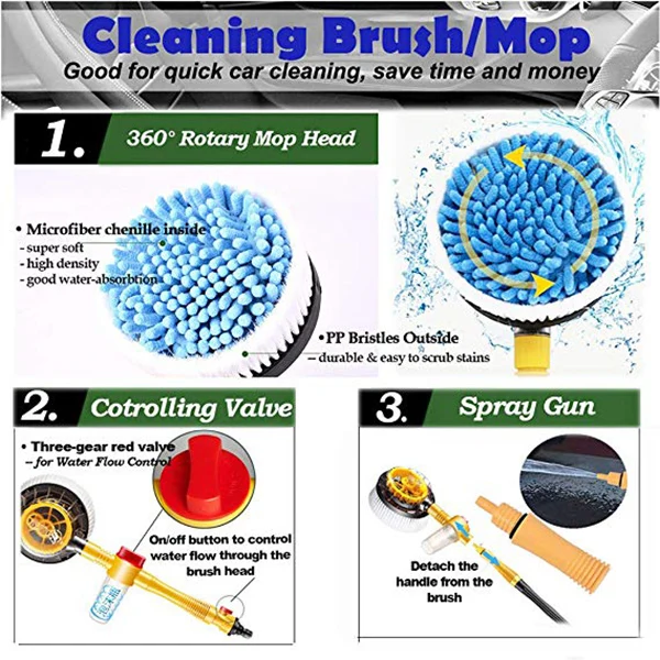 Щетка для мытья автомобиля Автомобильная очистка с длинной ручкой автоматический 360 градусов садовый спринклинг инструмент используется
