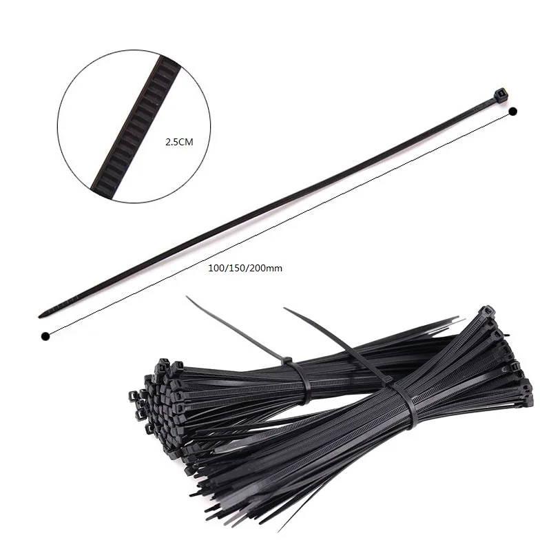 20 Pcs 153mm x 7mm Black Plastic Nylon Cable Ties Zip Fasten Wire Wrap Strap 