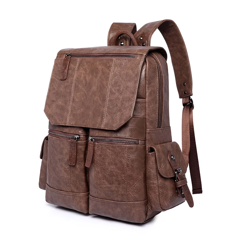 

2019 Casual PU laether men backpack Preppy style large capacity male school backpack for 15.6 inch laptop fashion bag
