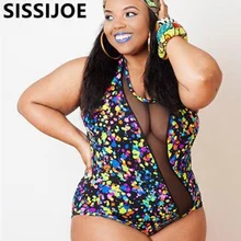 Новинка, большие размеры, Цельный купальник, винтажный популярный цветочный принт, сетчатый боди, купальный костюм для женщин, maillot de bain 1602