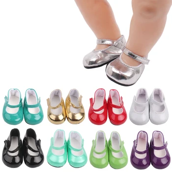 

43 cm baby dolls shoes newborn quality PU shoes princess round head dress shoe fit American 18 inch Girls doll g41