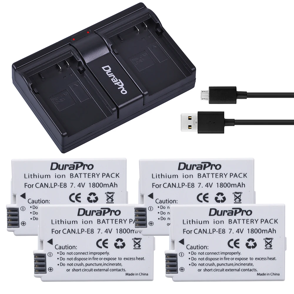 

4Pcs LP-E8 LP E8 LPE8 Replacement Li-ion Battery + Dual USB Charger For Canon EOS 550D 600D 650D 700D kiss X4 X5 X6i X7i Rebel