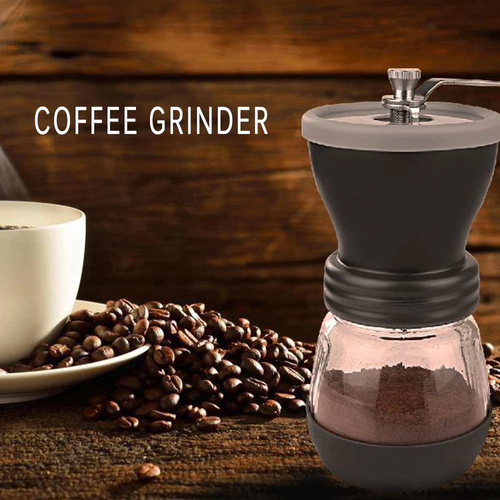 Manual Coffee Grinder, Stainless Steel, Tempered Glass, Adjustable