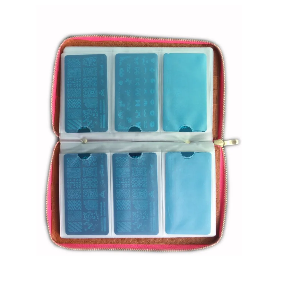 Preise 120 Slots PU Leder Nail art Stamping Fall für Dia 12X6 cm Schablone 2017 Neue Nagel Stempel Vorlage Halter Album Speicher