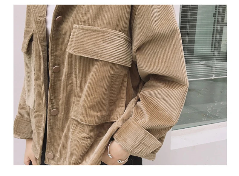 Scsech Women Jacket Corduroy Retro Double Pocket Wind Loose Baseball Short Jacket Coats Spring And Autumn Casual Jacket D8A129 (13)