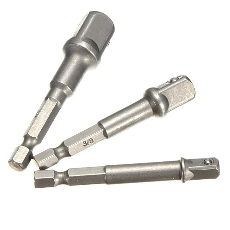 Buy 3Pcs 1/4" 3/8" 1/2" Set Socket Bit Adapter Drill Power Extension Bar Hex