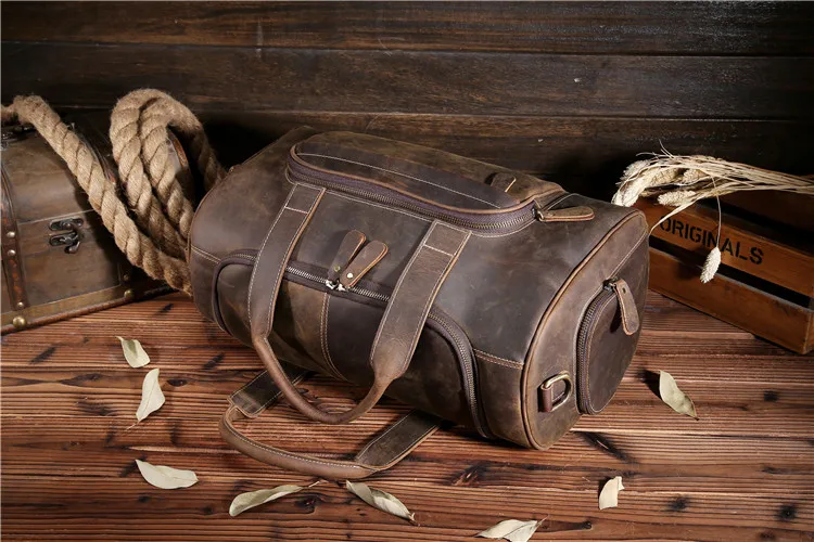 Мужская сумка для путешествий из натуральной кожи, Ретро стиль, Crazy Horse, кожаная сумка для путешествий, на молнии, спортивная сумка для багажа, мужские сумки для выходных с верхней ручкой