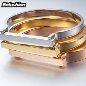 Image 3 - Enfashion Gepersonaliseerde Custom Graveren Naam Platte Bar Manchet Armband Goud Kleur Armband Armbanden Voor Vrouwen Armbanden Armbanden