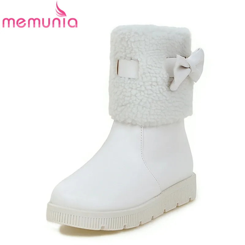 

MEMUNIA 2020 new arrival ankle boots round toe platform winter boots with butterfly knot flat casual female pu leather boots