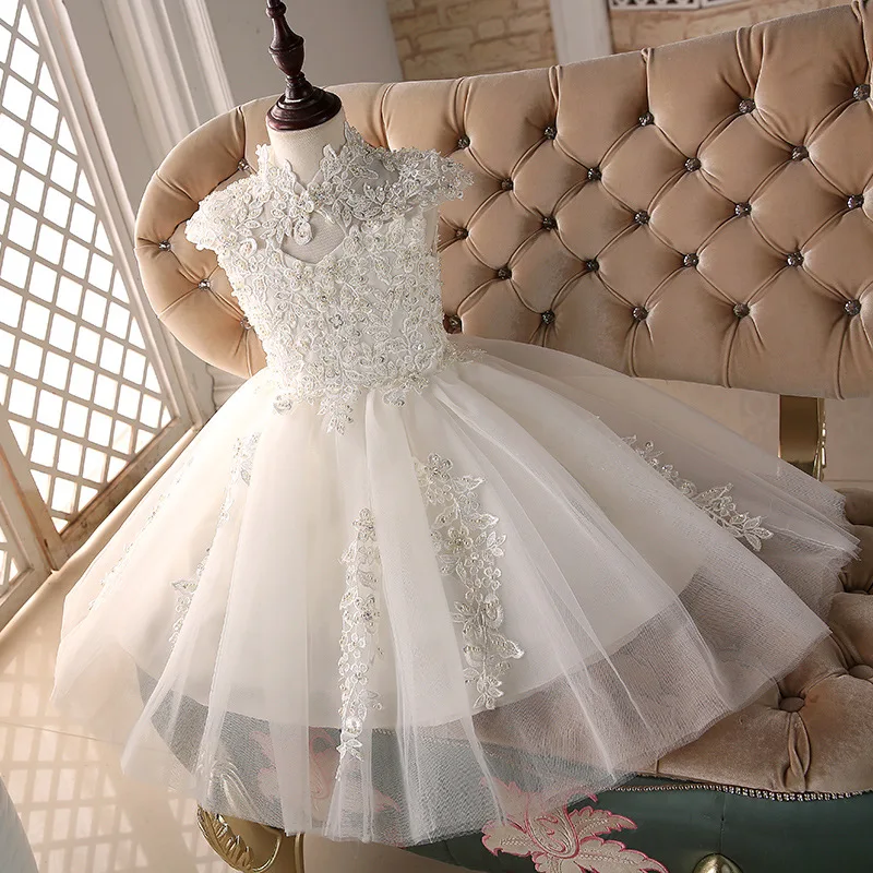 

Flower Girl Dresses for Wedding Beading Ball Gown Princess Dress Crystal Lace Kids Pageant Dress Party Birthday Costume K08