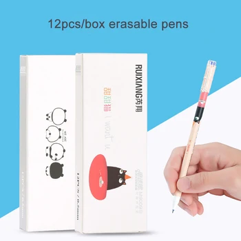 

12pcs/box Erasable Pen Korean Style Gel Pens Cute Stationery Kawaii Pen Needle Tip 0.5mm Black Blue Ink Writing Pens for Student