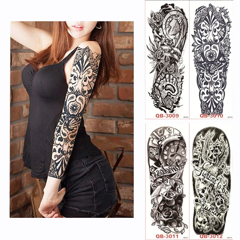 

1pcs large waterproof full arm tattoo sticker fake tattoos Sleeve ink death skull on the body art for men women