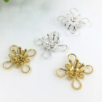 

50 PCS 14mm Metal Copper Gold Silver color Filigree Flowers Bead Cap Connector Base Setting For Jewelry Making