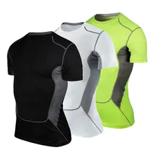 Мужской спортивный обтягивающий костюм, футболка, эластичный Эластичный Спортивный бинт из полиэфирного волокна, футболка с короткими рукавами для бега, баскетбольная спортивная одежда для велоспорта