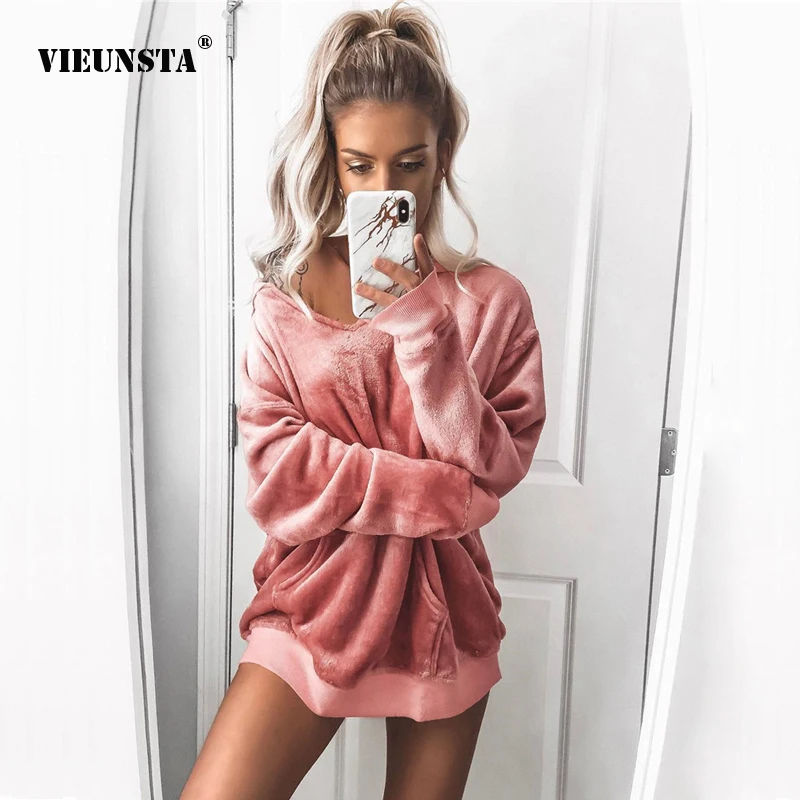 

VIEUNSTA Autumn Winter Velvet Women Hoodies Casual Solid Oversize Sweatshirt Long Sleeve Warm Outerwear Female XXL Hoodies Tops