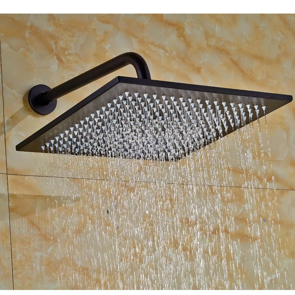 12" Square Rainfall Shower Head with Brass Wall Mount Shower Arm Oil