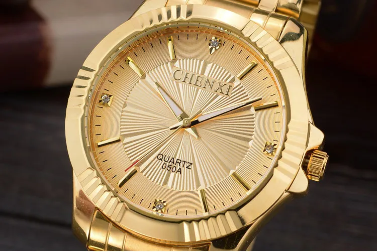 CHENXI, роскошные женские золотые часы, кварцевые часы, женские часы, ювелирные изделия, Дамский золотой ремешок, наручные часы, модные кварцевые часы для женщин