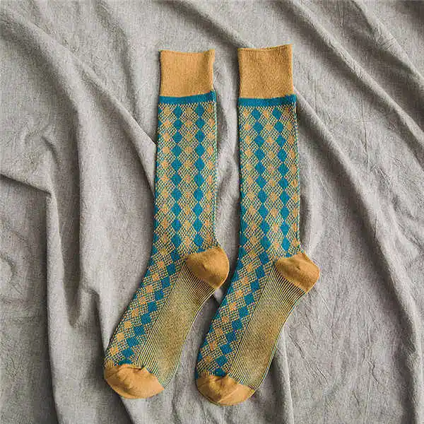 [WPLOIKJD] Японские хлопковые носки для женщин с принтом, длинные носки до щиколотки в стиле ретро, забавные Жаккардовые Носки Happy Seaxy для женщин, Meias - Цвет: Yellow Socks