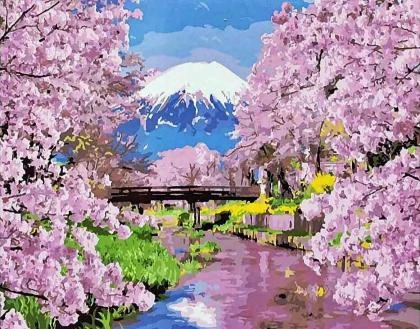 Bunga Sakura Di Bawah Gunung Lukisan Dengan Angka Pemandangan Mewarnai Dengan Angka Di Atas Kanvas Lukisan Dekorasi Rumah Painting Calligraphy Aliexpress