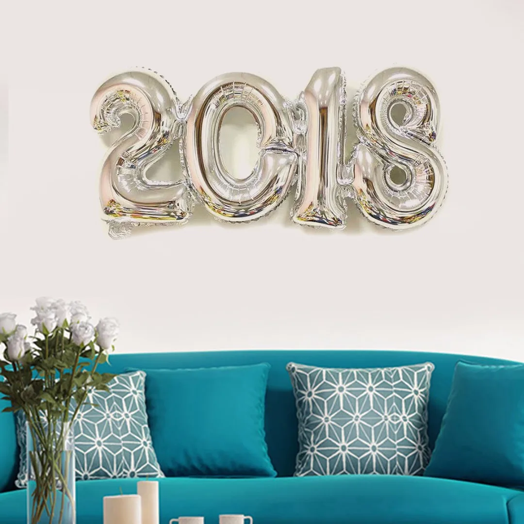 New 2018 Foil Balloons Festival Happy New Year Party Room Decoration Gold Silver